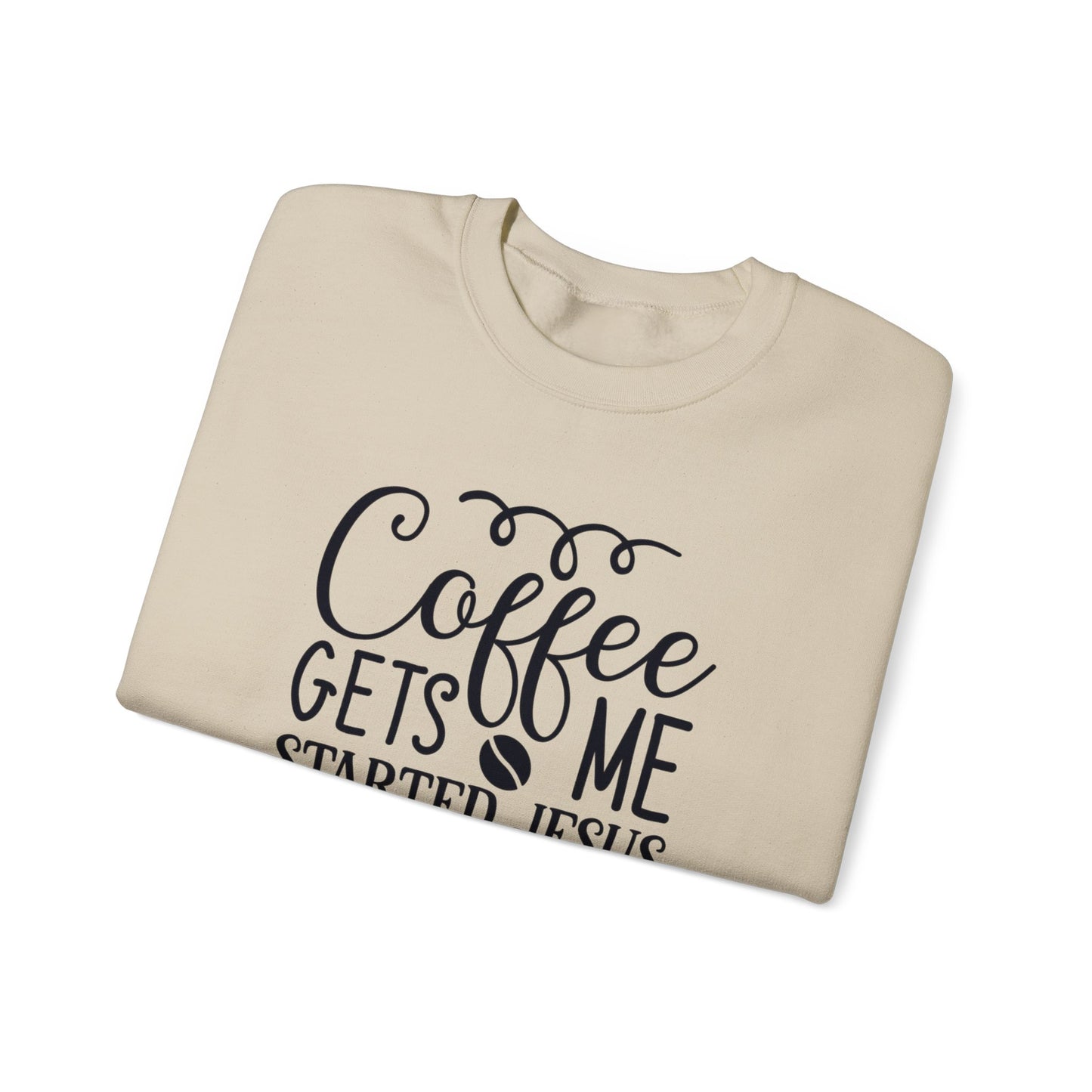 Coffee Gets Me Started Jesus Keeps Me Going Unisex Heavy Blend Crewneck Sweatshirt