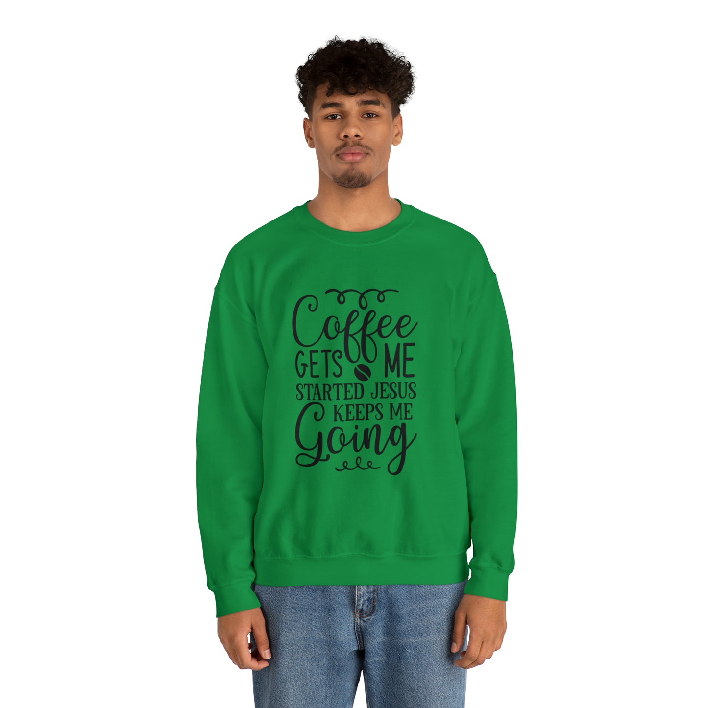 Caffeine Gets Me Going Jesus Keeps Me Going Unisex Heavy Blend Crewneck Sweatshirt