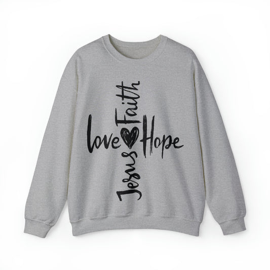 Peace Love Hope and Jesus Unisex Heavy Blend Crewneck Sweatshirt