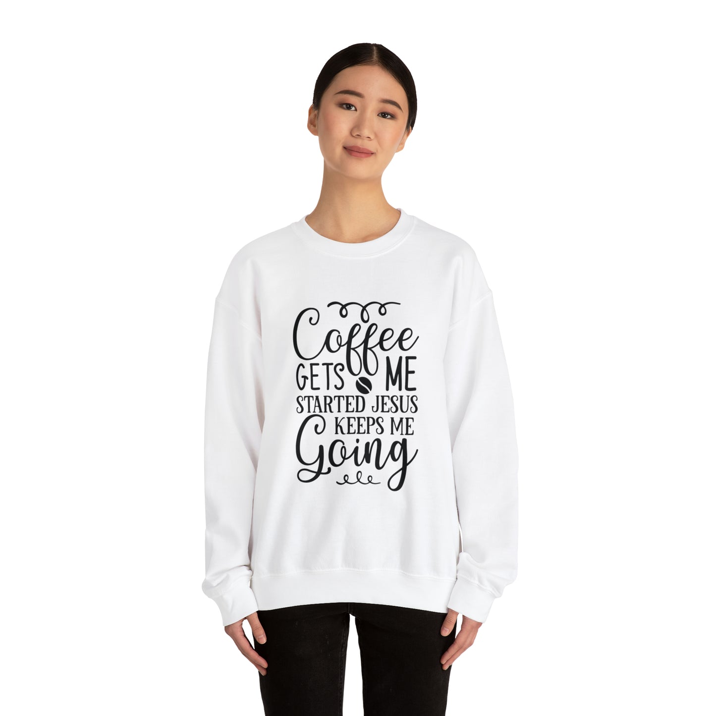 Caffeine Gets Me Going Jesus Keeps Me Going Unisex Heavy Blend Crewneck Sweatshirt