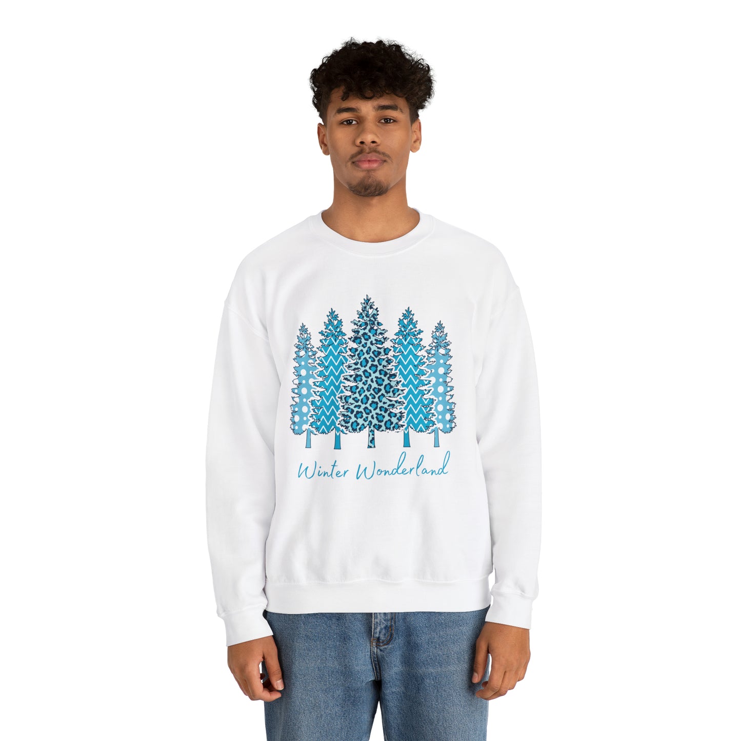 Winter Wonderland Blue Trees Unisex Heavy Blend Crewneck Sweatshirt