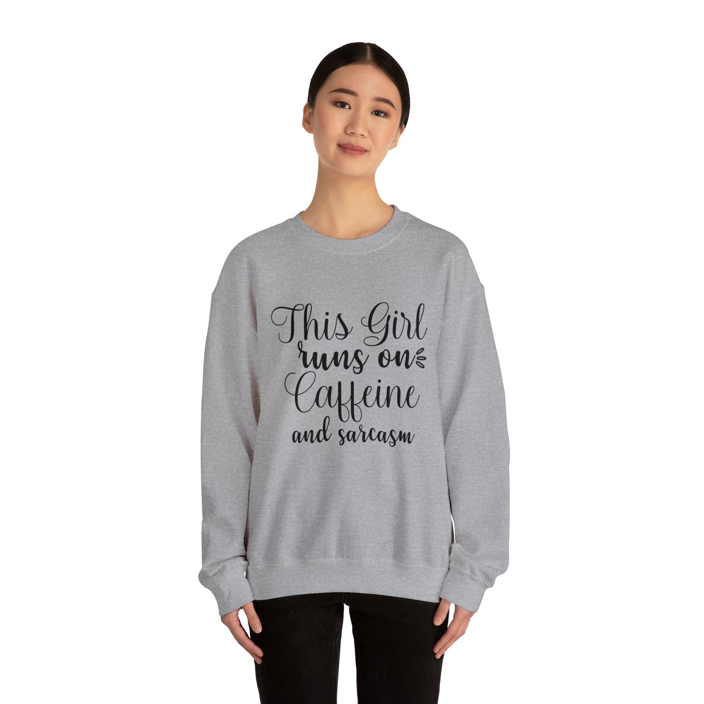 This Girl Runs on Caffeine and Sarcasm Unisex Heavy Blend Crewneck Sweatshirt