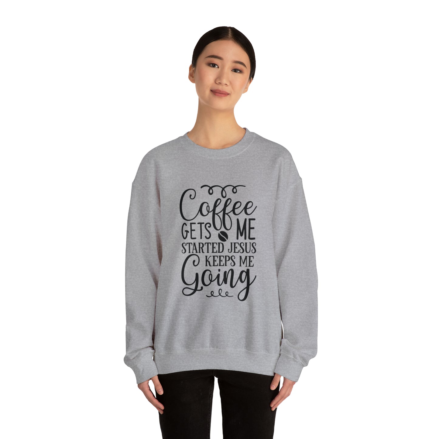 Caffeine Gets Me Going Jesus Keeps Me Going Unisex Heavy Blend Crewneck Sweatshirt