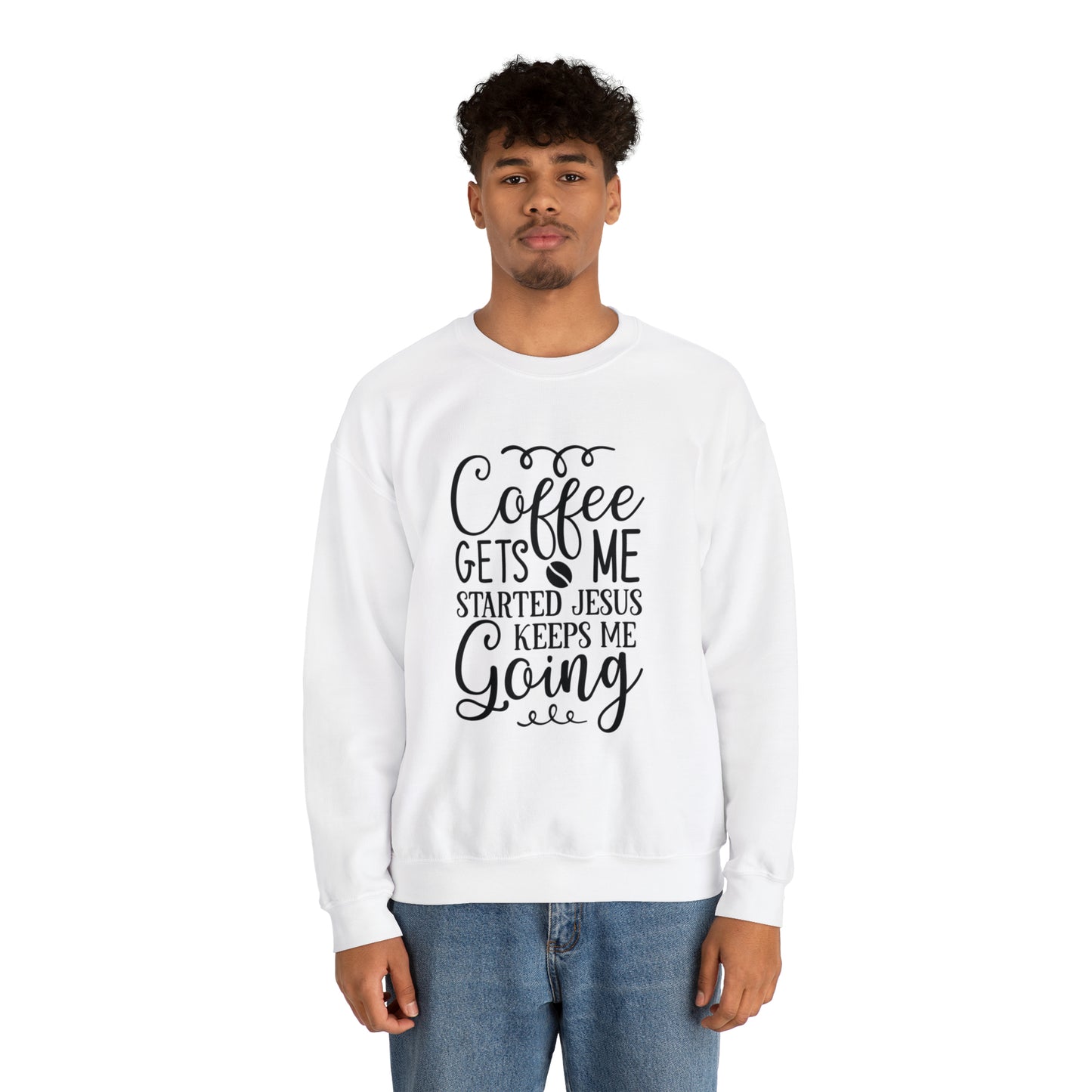 Caffeine Gets Me Going Jesus Keeps Me Going Unisex Heavy Blend Crewneck Sweatshirt