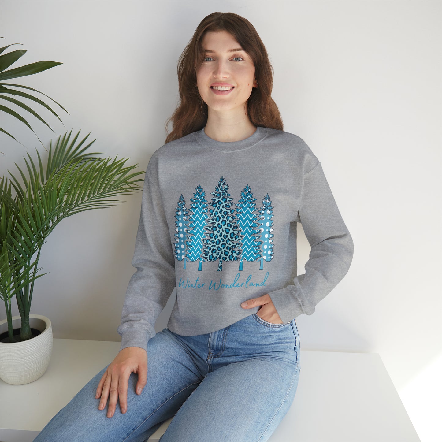 Winter Wonderland Blue Trees Unisex Heavy Blend Crewneck Sweatshirt