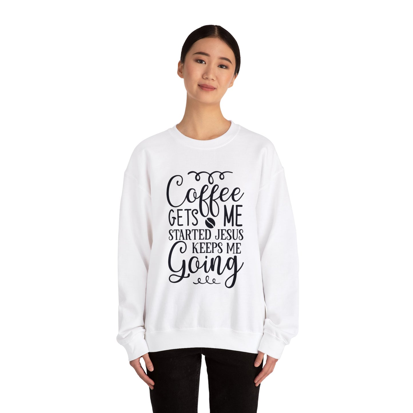 Coffee Gets Me Started Jesus Keeps Me Going Unisex Heavy Blend Crewneck Sweatshirt