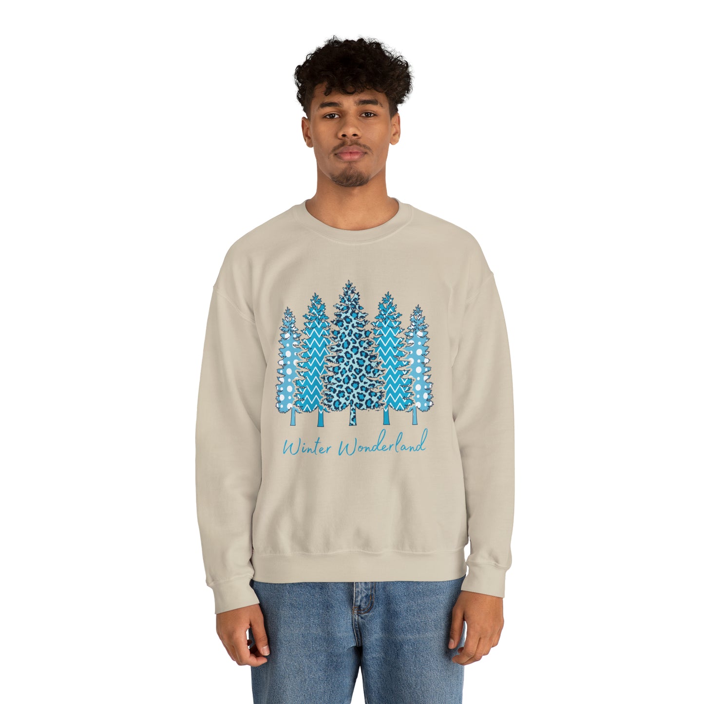 Winter Wonderland Blue Trees Unisex Heavy Blend Crewneck Sweatshirt