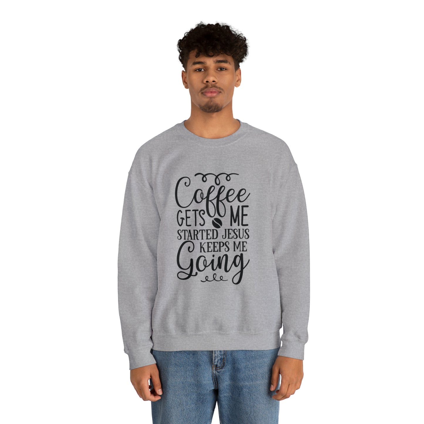 Caffeine Gets Me Going Jesus Keeps Me Going Unisex Heavy Blend Crewneck Sweatshirt