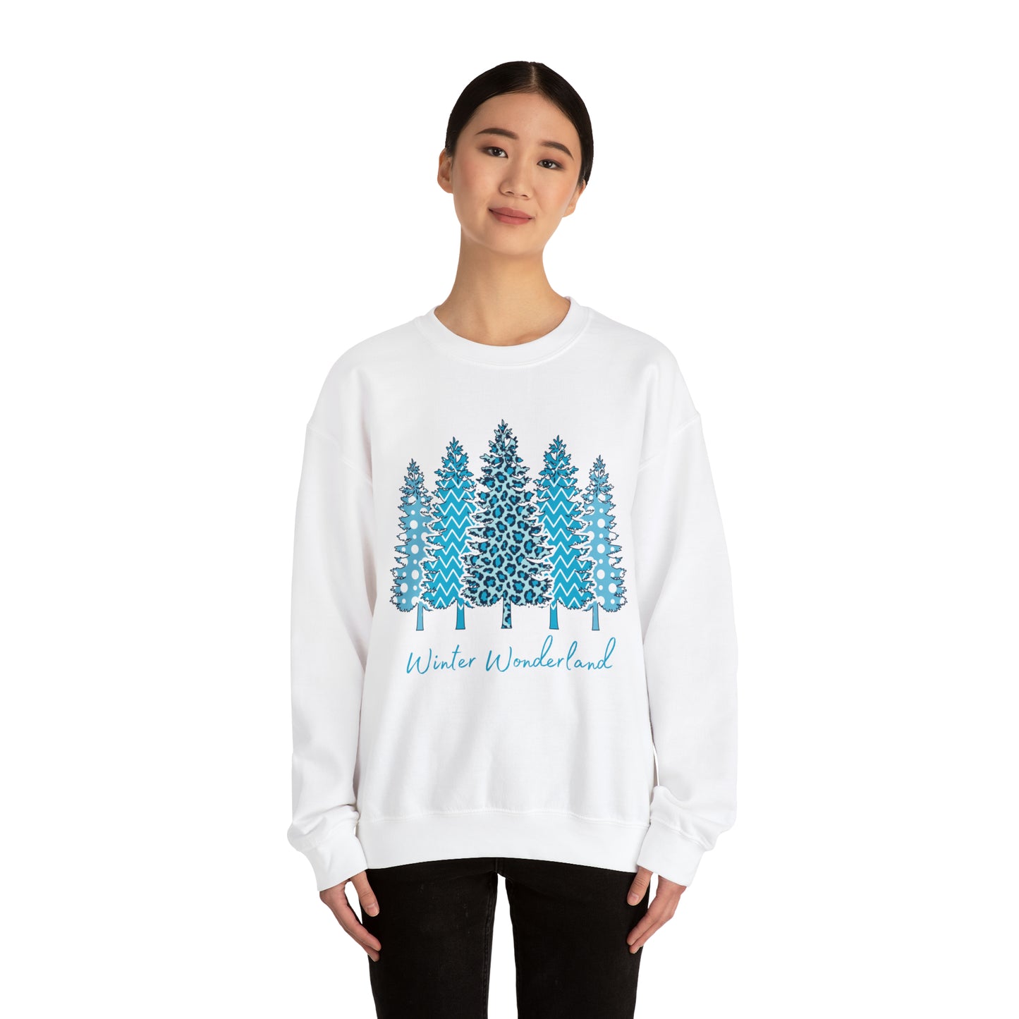 Winter Wonderland Blue Trees Unisex Heavy Blend Crewneck Sweatshirt