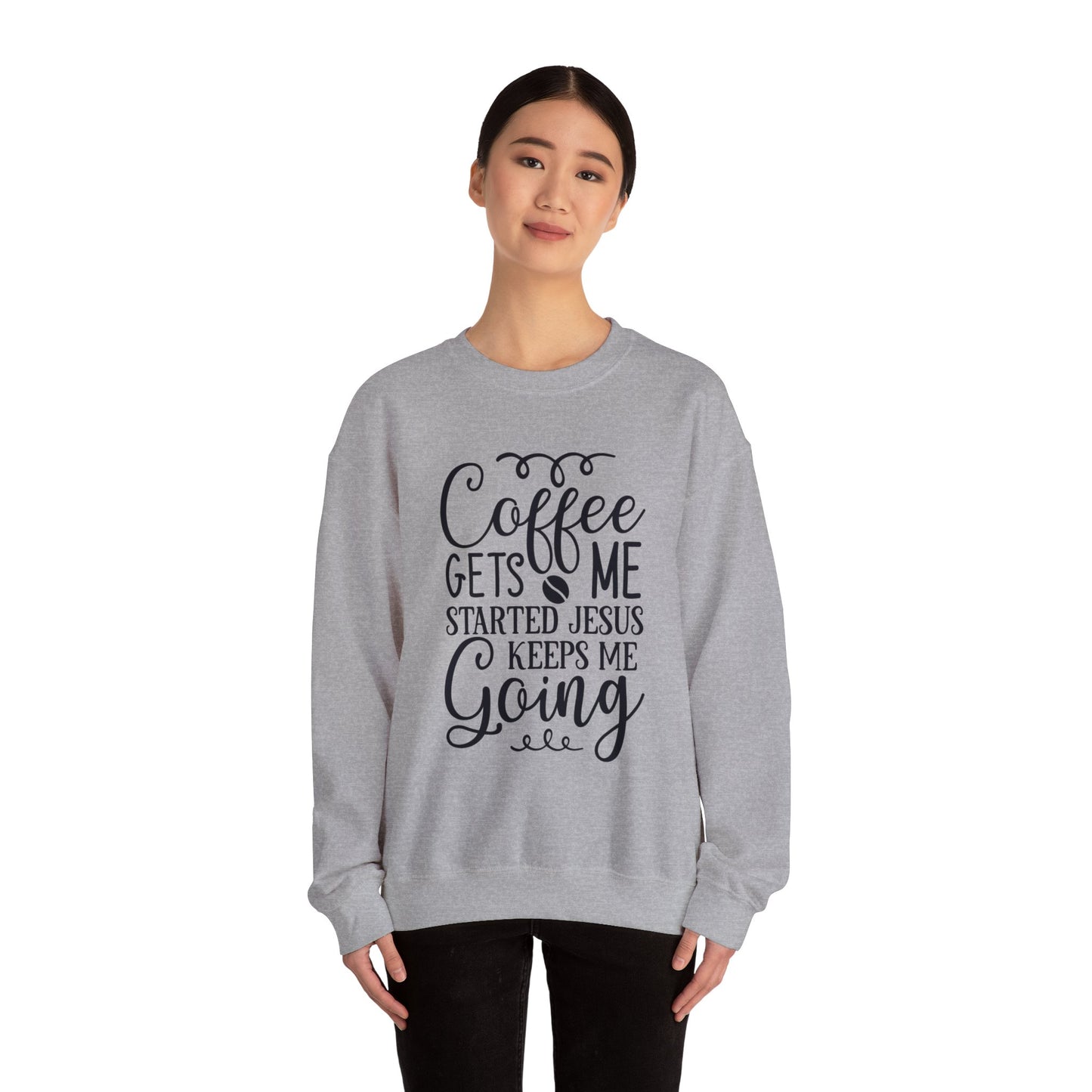 Coffee Gets Me Started Jesus Keeps Me Going Unisex Heavy Blend Crewneck Sweatshirt