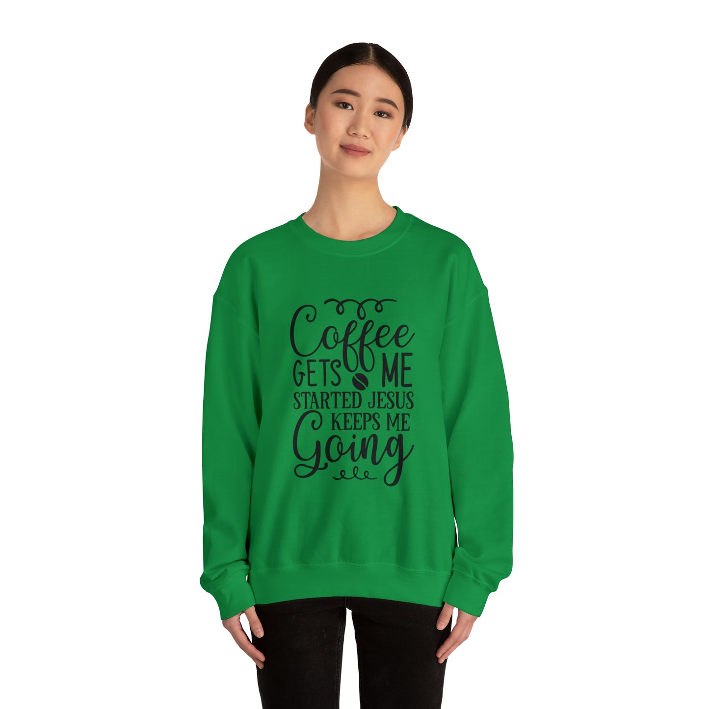 Caffeine Gets Me Going Jesus Keeps Me Going Unisex Heavy Blend Crewneck Sweatshirt