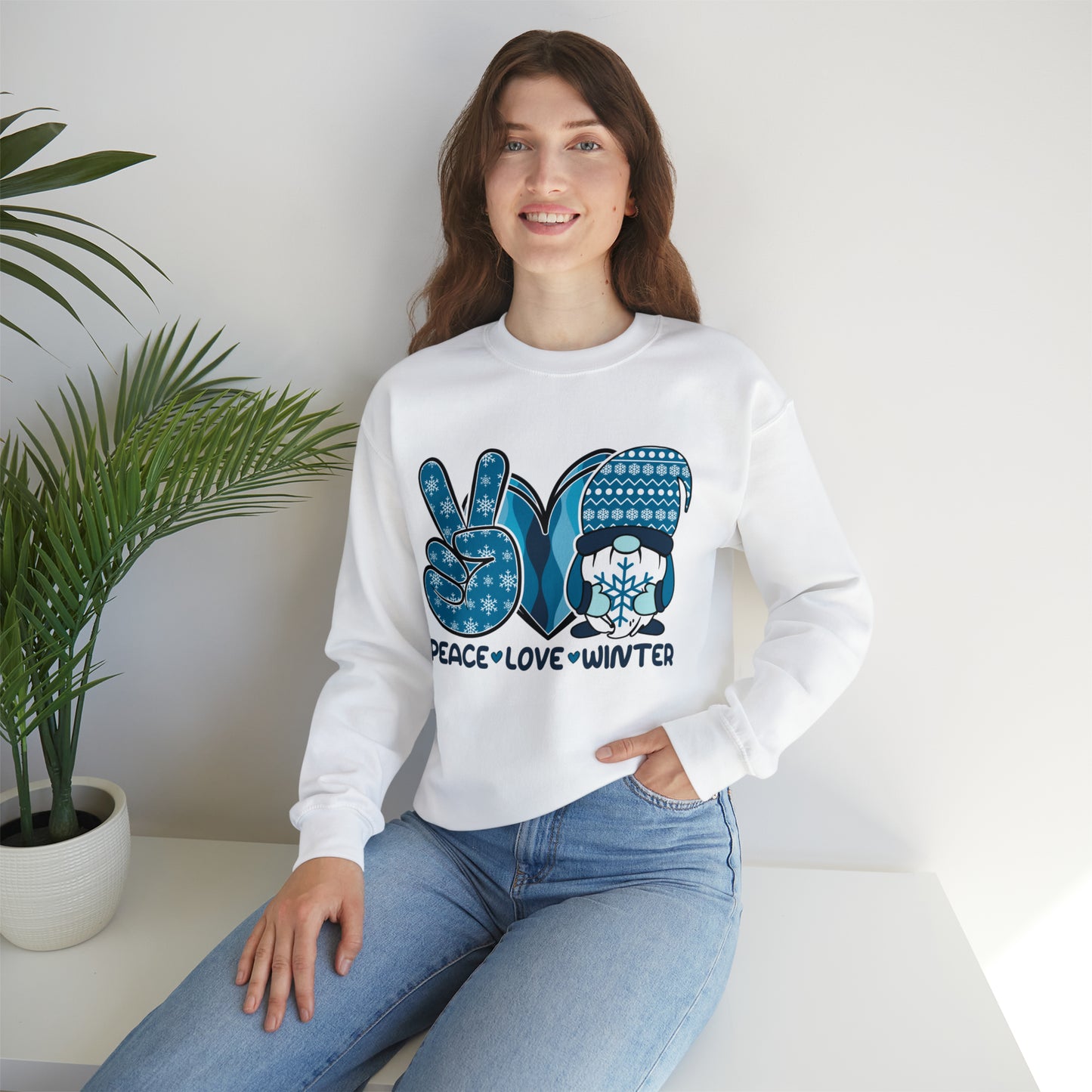 Peace Love and Winter Unisex Heavy Blend Crewneck Sweatshirt