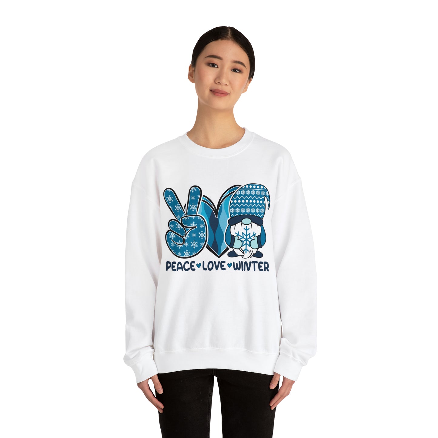 Peace Love and Winter Unisex Heavy Blend Crewneck Sweatshirt