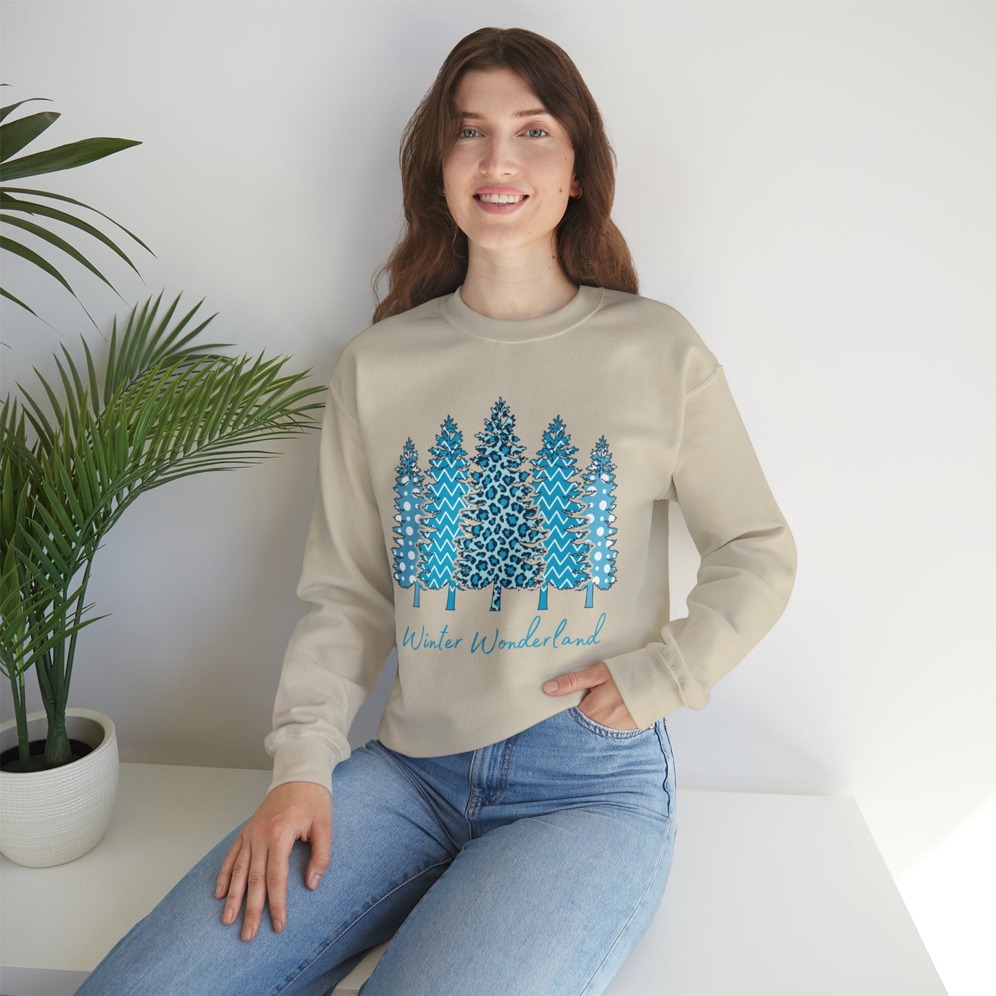 Winter Wonderland Blue Trees Unisex Heavy Blend Crewneck Sweatshirt