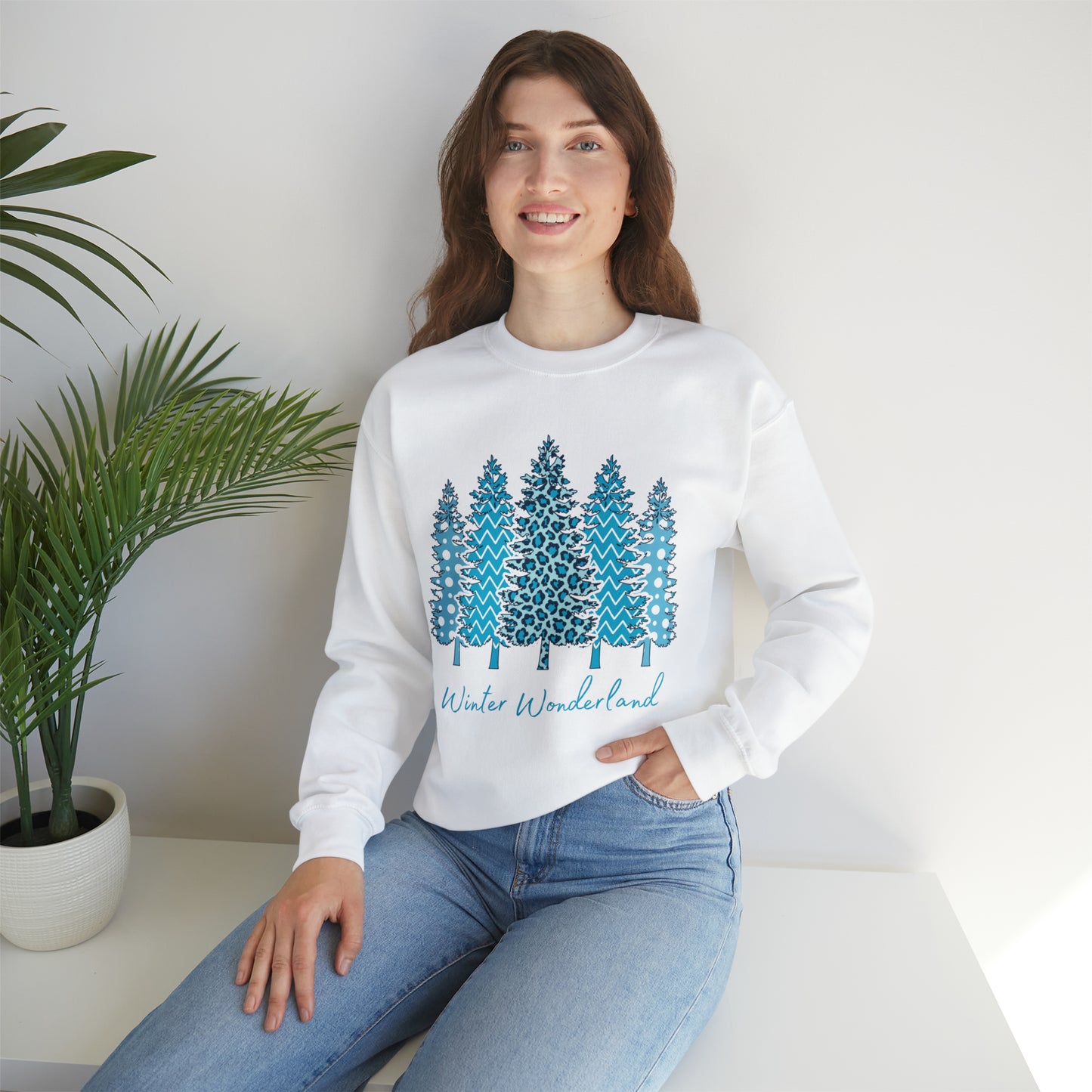 Winter Wonderland Blue Trees Unisex Heavy Blend Crewneck Sweatshirt