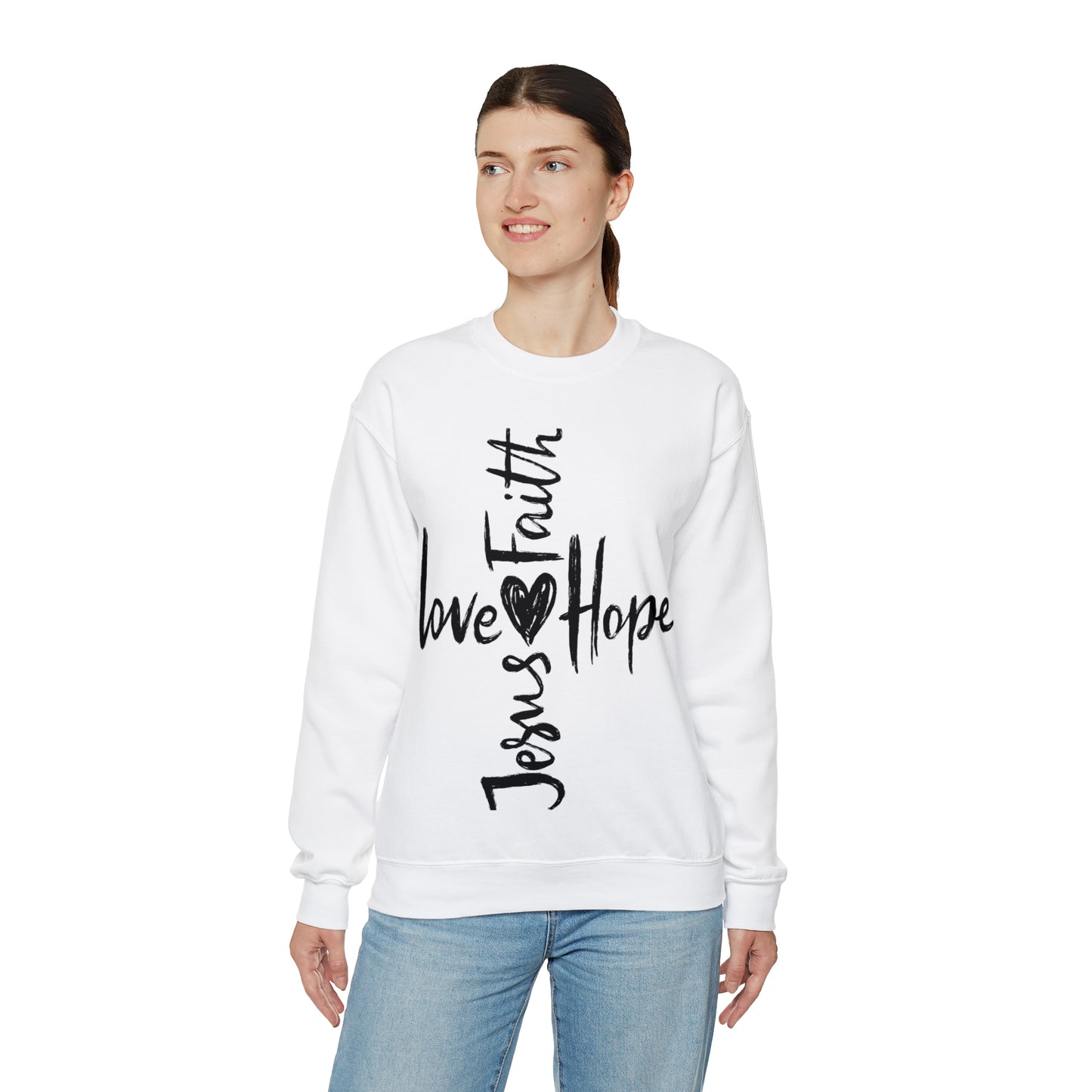 Peace Love Hope and Jesus Unisex Heavy Blend Crewneck Sweatshirt