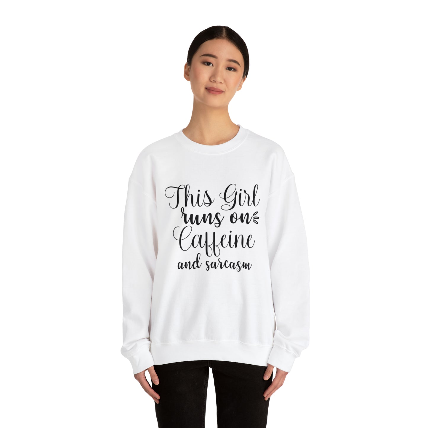 This Girl Runs on Caffeine and Sarcasm Unisex Heavy Blend Crewneck Sweatshirt