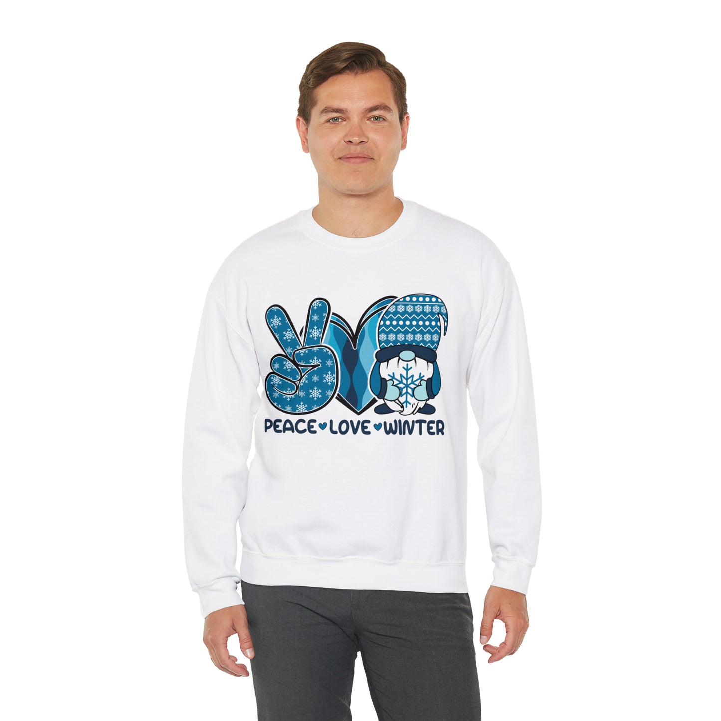 Peace Love and Winter Unisex Heavy Blend Crewneck Sweatshirt