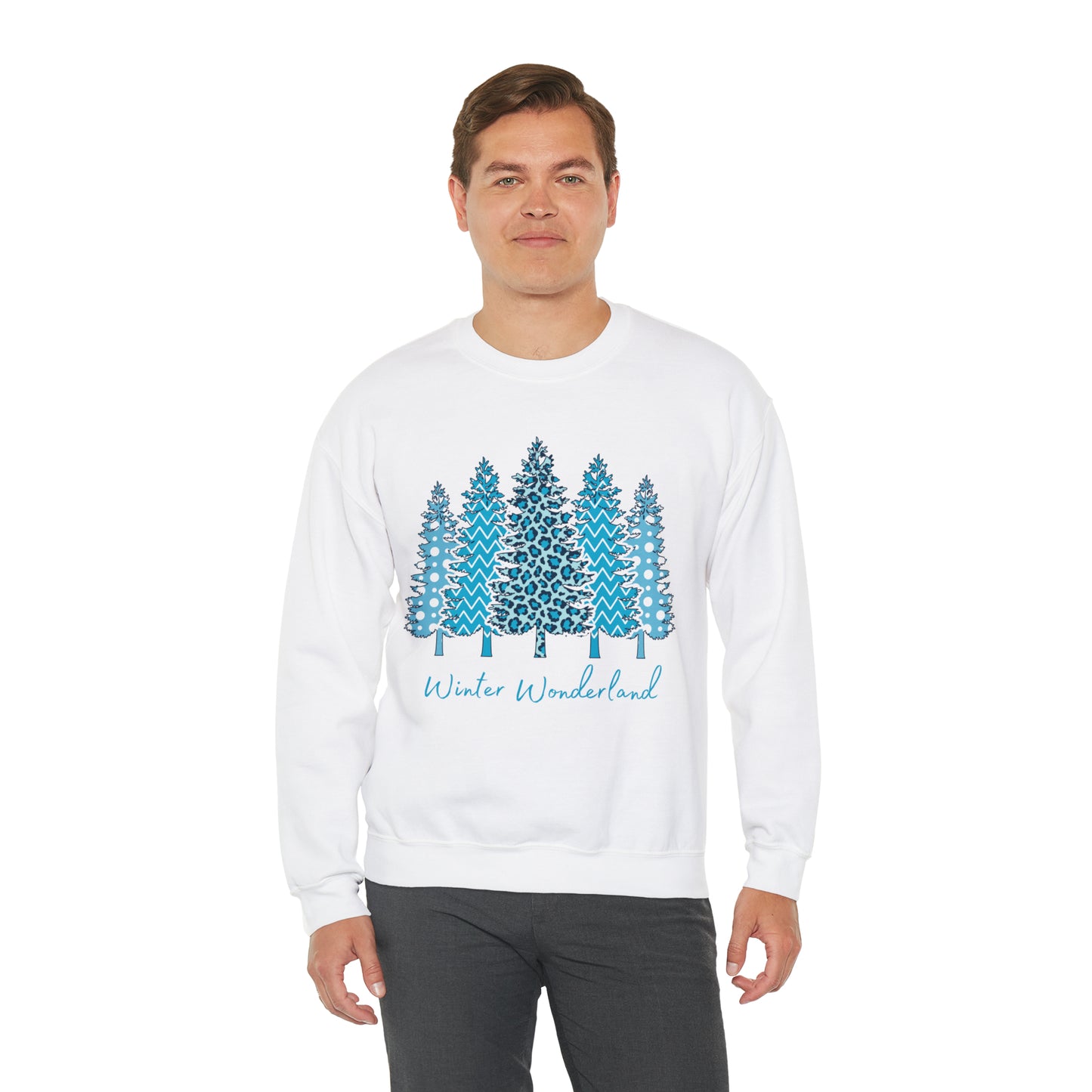 Winter Wonderland Blue Trees Unisex Heavy Blend Crewneck Sweatshirt