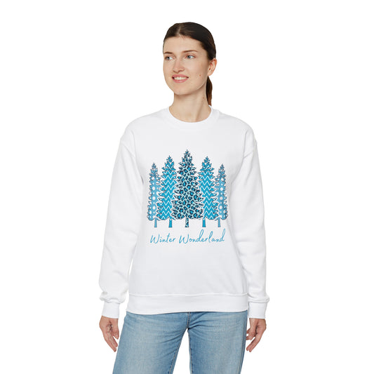 Winter Wonderland Blue Trees Unisex Heavy Blend Crewneck Sweatshirt