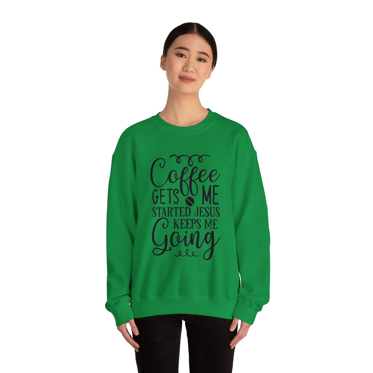 Coffee Gets Me Started Jesus Keeps Me Going Unisex Heavy Blend Crewneck Sweatshirt