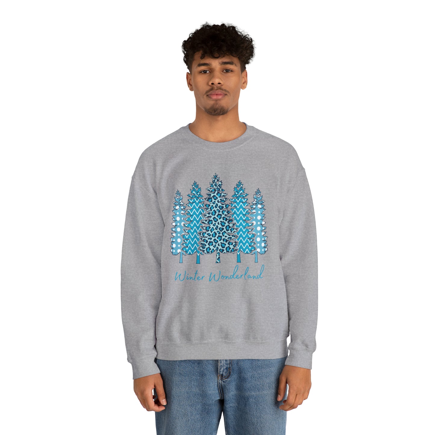 Winter Wonderland Blue Trees Unisex Heavy Blend Crewneck Sweatshirt