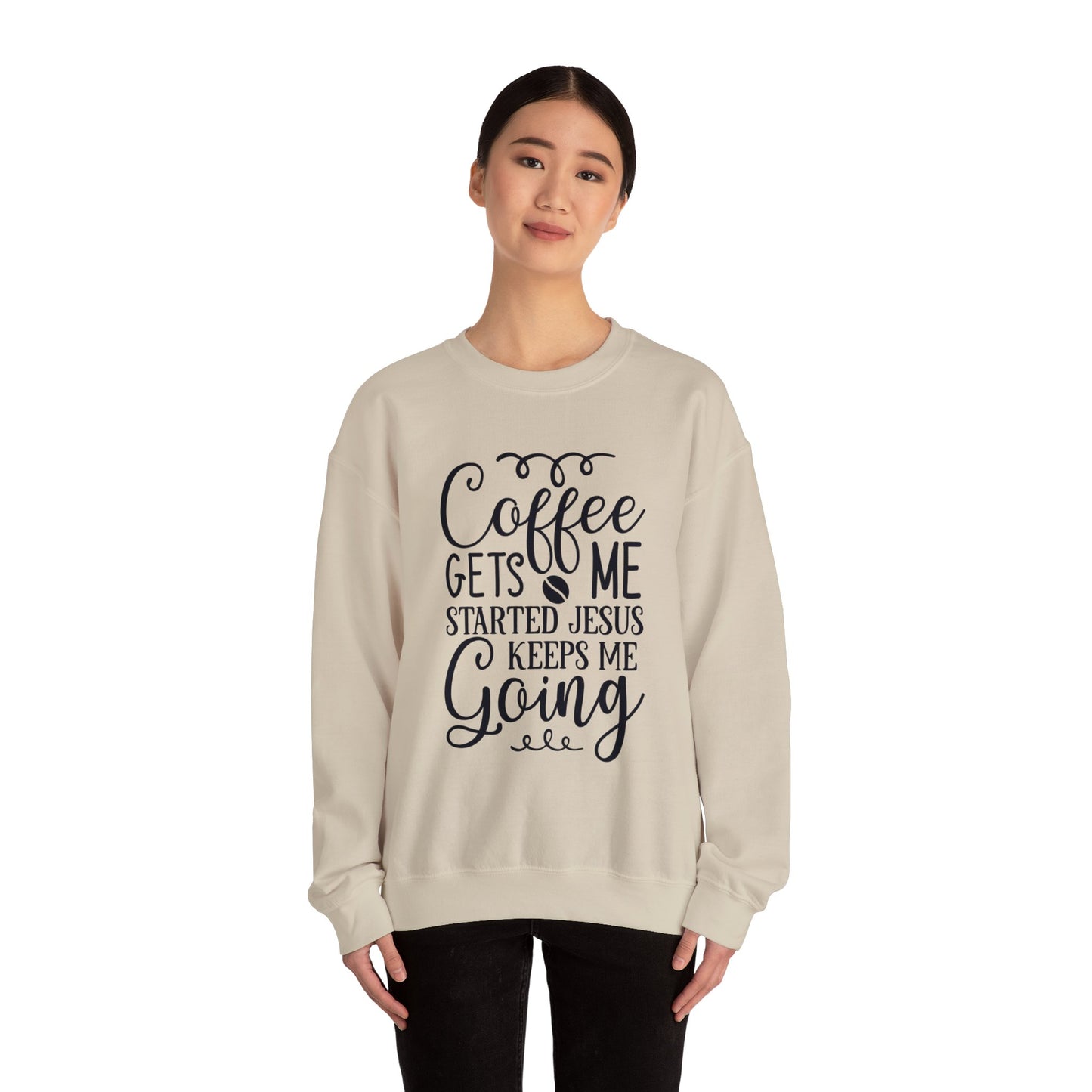 Coffee Gets Me Started Jesus Keeps Me Going Unisex Heavy Blend Crewneck Sweatshirt