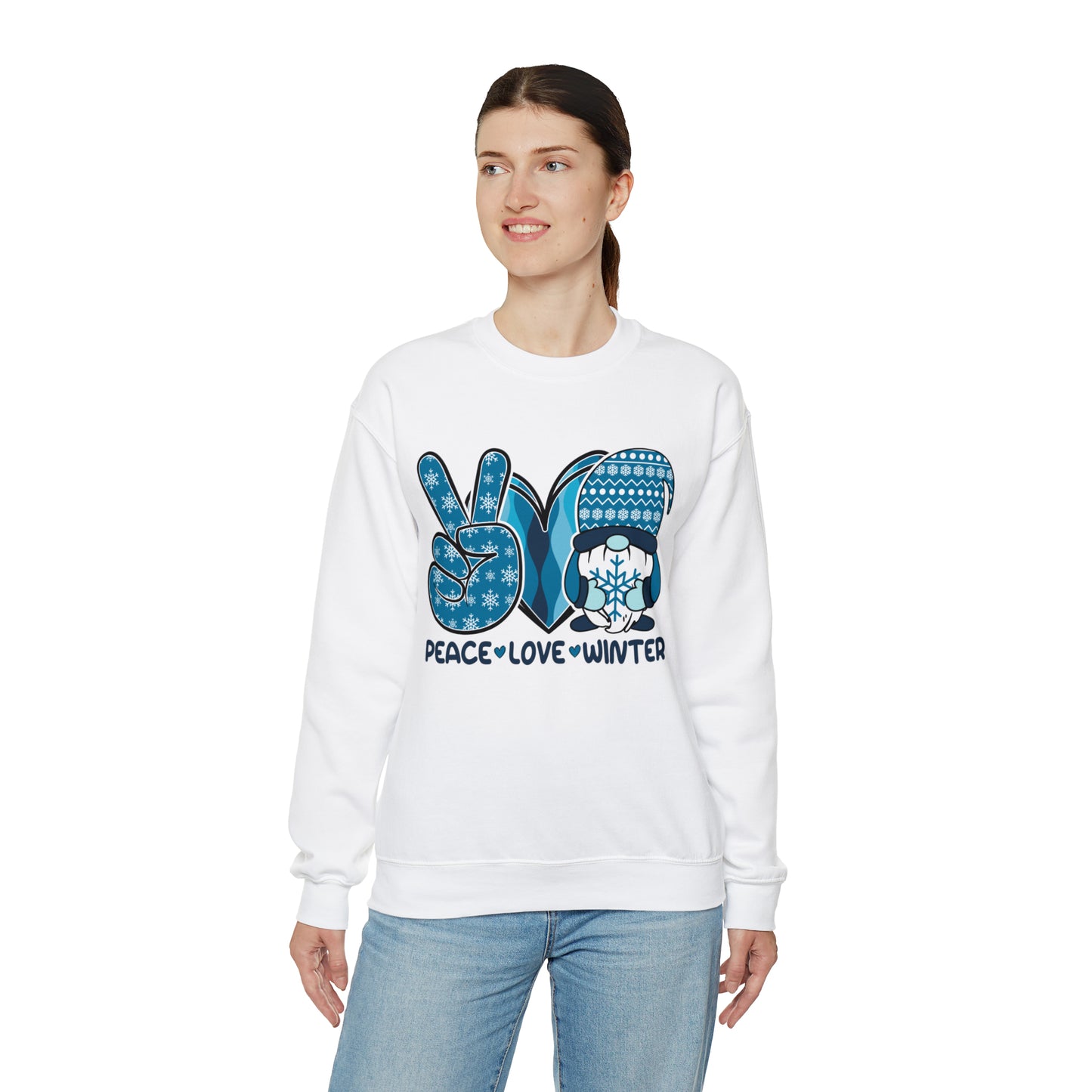 Peace Love and Winter Unisex Heavy Blend Crewneck Sweatshirt