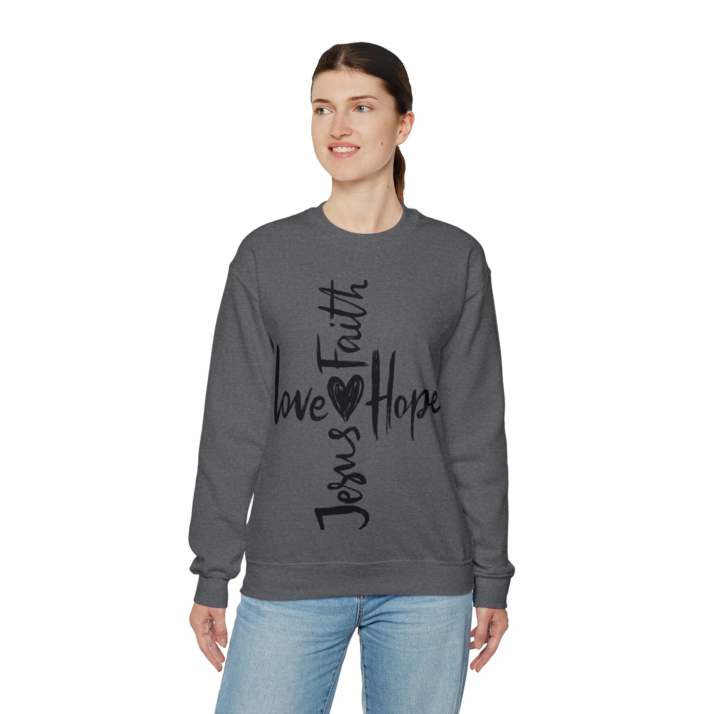 Peace Love Hope and Jesus Unisex Heavy Blend Crewneck Sweatshirt